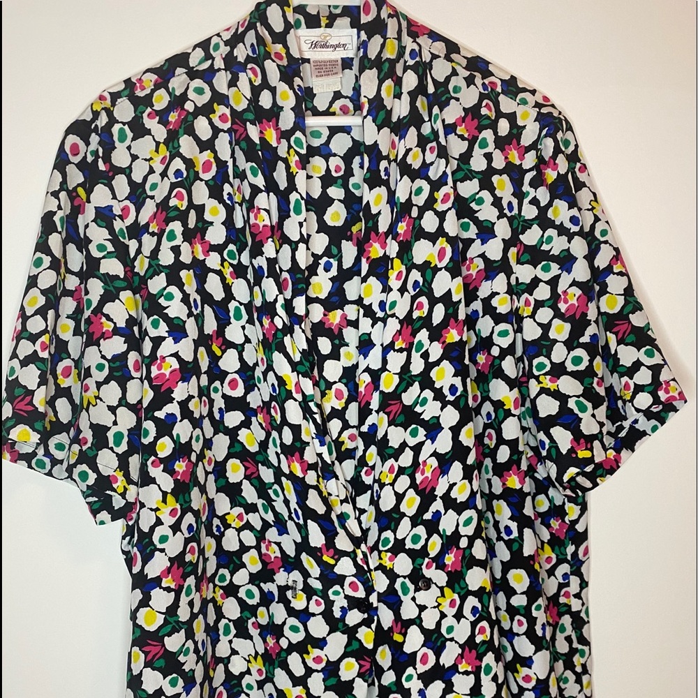 Vintage Worthington Flower Blouse One-Button Top